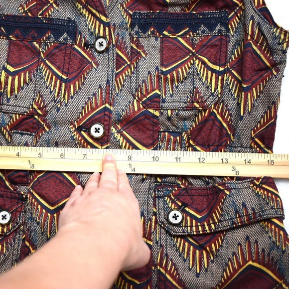 Anthropologie Elevenses Button Front Vest Sz XS Embroidered Aztec Safari Boho - Picture 14 of 16